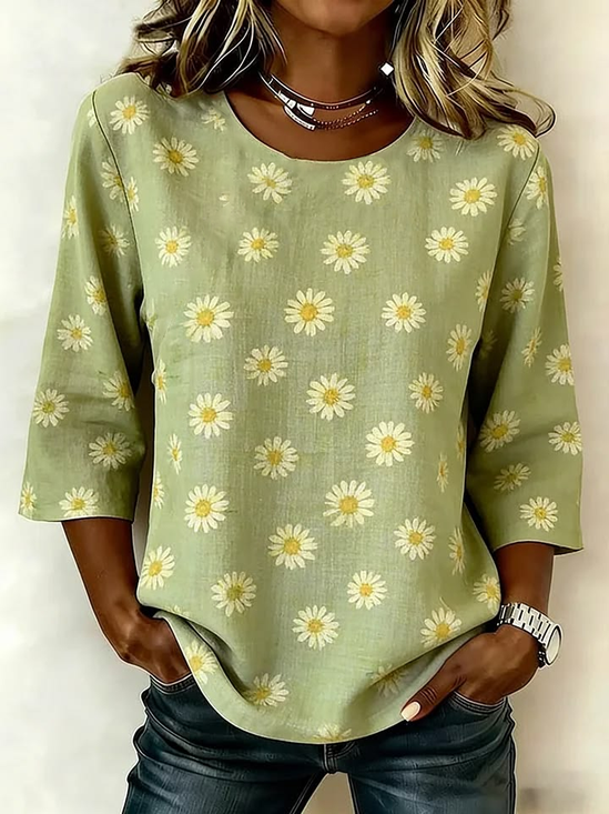 Rundhals Halbarm Geblümt Print Regelmäßig Mikroelastizität Regelmäßige Passform Bluse für Damen