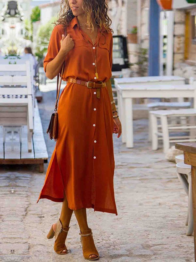 Patchwork-Maxikleid mit 3/4Ärmel Hemdkragen