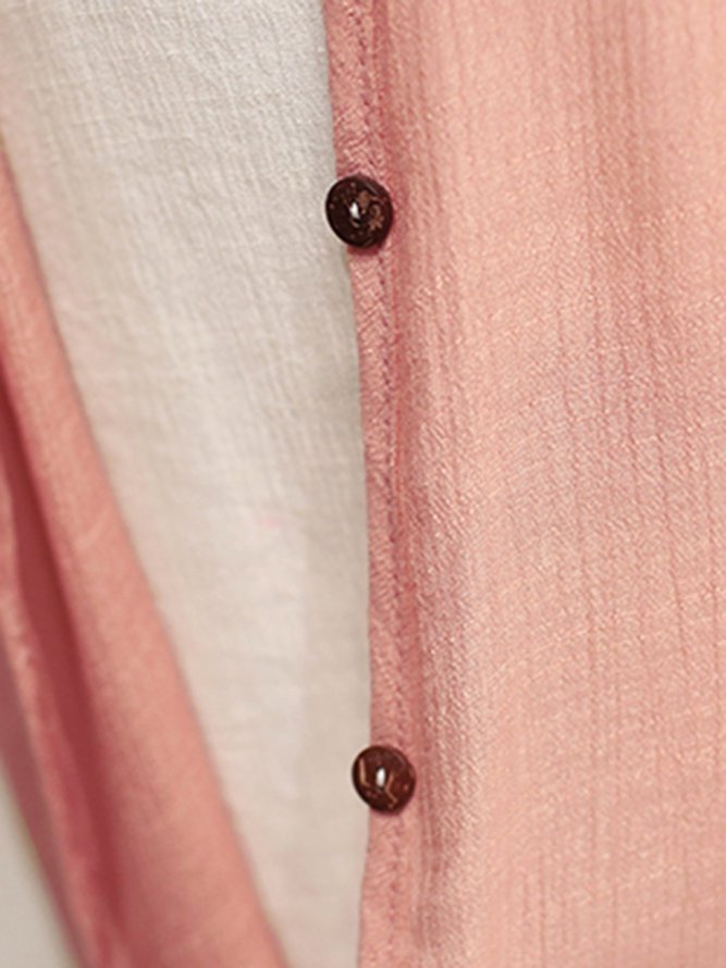 Damen  Zwei Stücke Ausgehen Leinen Halbarm Geknöpft Unifarben Kleid