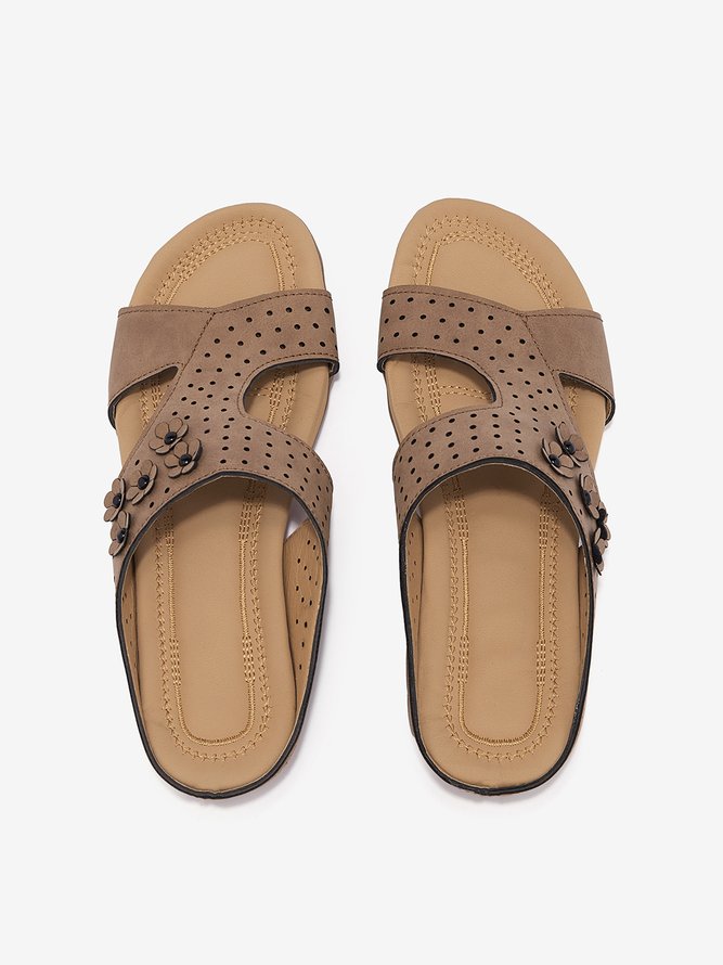 Khaki Retro Blumen Atmungsaktiv Hohl Lässig Pantolette