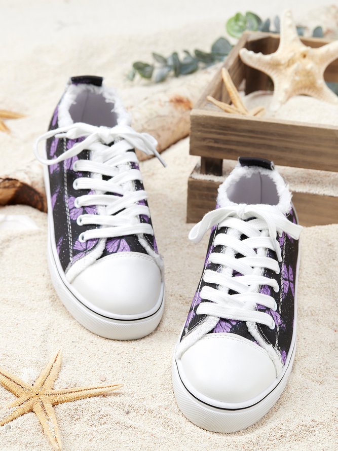 Lila Schmetterling Muster Lässig Schnürung Segeltuch Schuhe