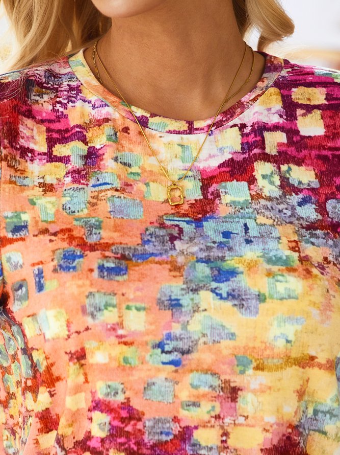 Ethnisch Abstrakt Print T-Shirt Rundhals lässige kurz Ärmel Noracora 