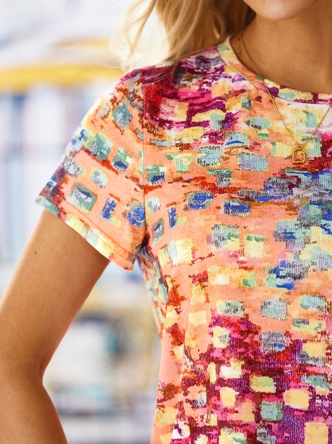 Ethnisch Abstrakt Print T-Shirt Rundhals lässige kurz Ärmel Noracora 