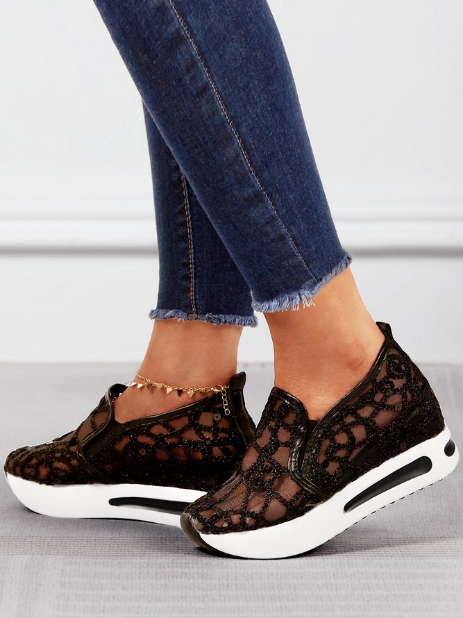 Fashion Paillette Atmungsaktiv Mesh Slip On Plateau Sneakers