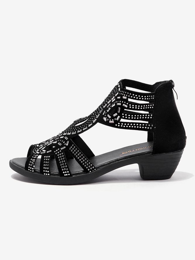 Diamant Hohl Dick Absatz Sandalen Stiefel