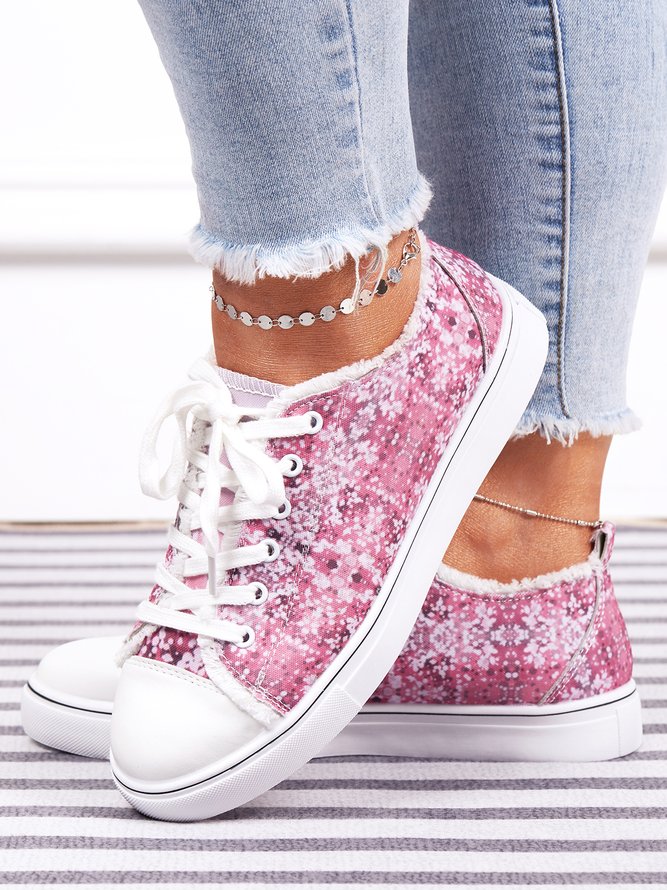 Pink Paillette Print Schnürung Segeltuch Schuhe