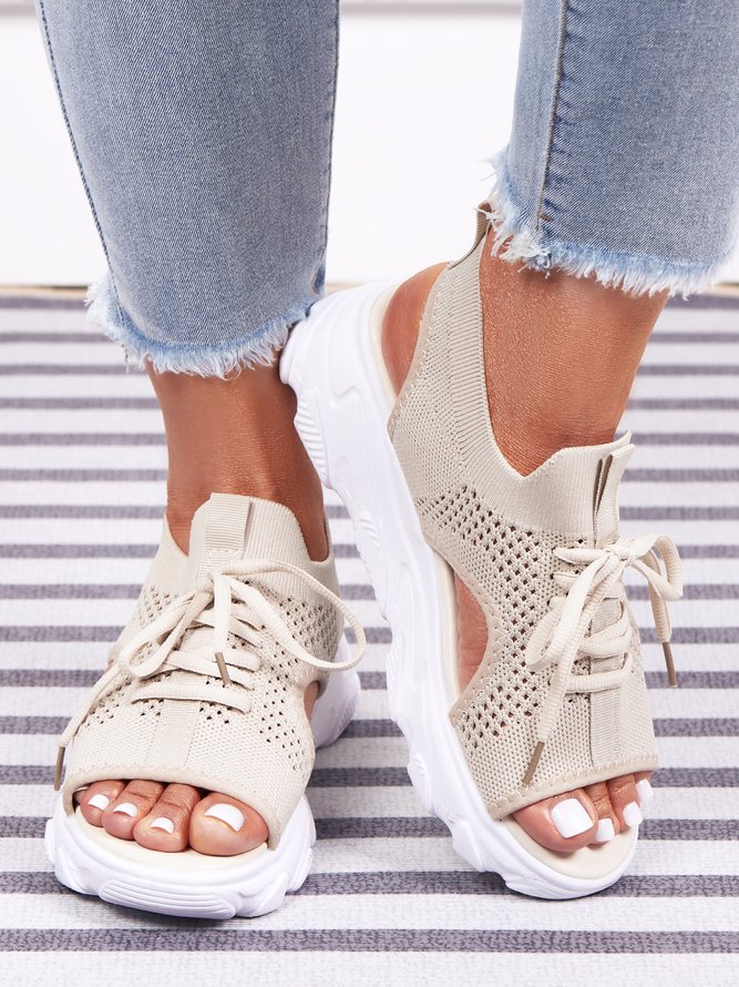 Atmungsaktiv Ausgehöhlt Schnürung Vorderseite Slip On Sportsandalen