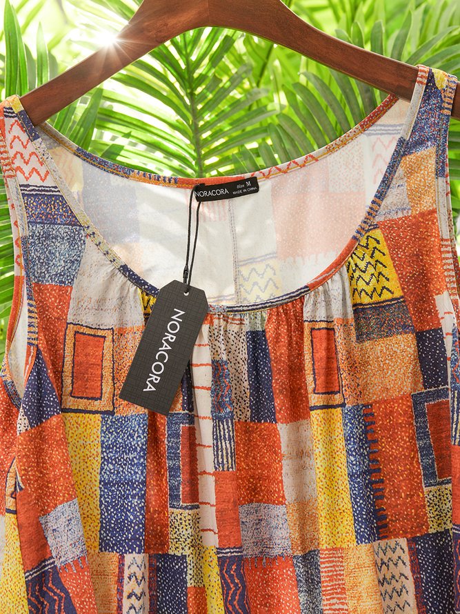 Lässig Ärmellos Rundhals Große Größen Print Tanktop Bluse Westen