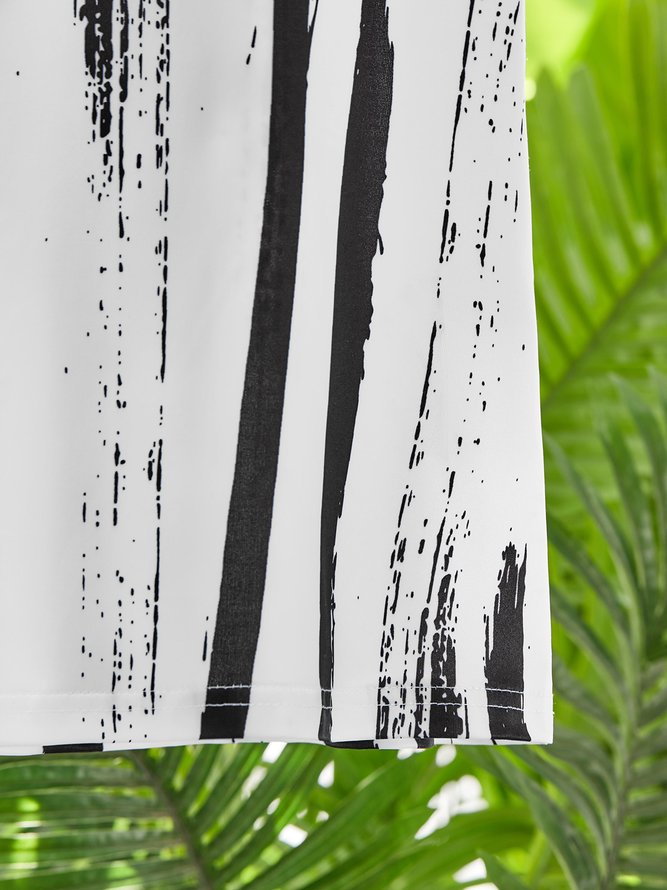 Streifen Print Kleid V-Ausschnitt Kurzarm lässig Urlaub Noracora