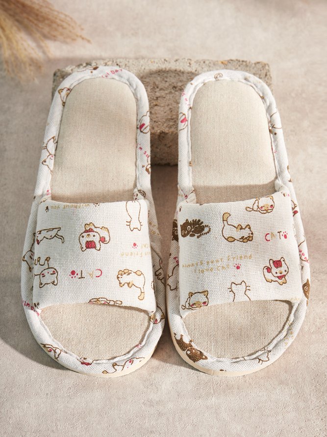 Rosa Katze Alphabet Segelboot Print Innen Nicht-Unterhose Leinen Pantoletten