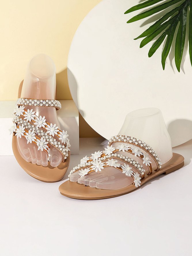 Damen Romantisch Blume Dekorativ Hochzeit Flip-On Sandale