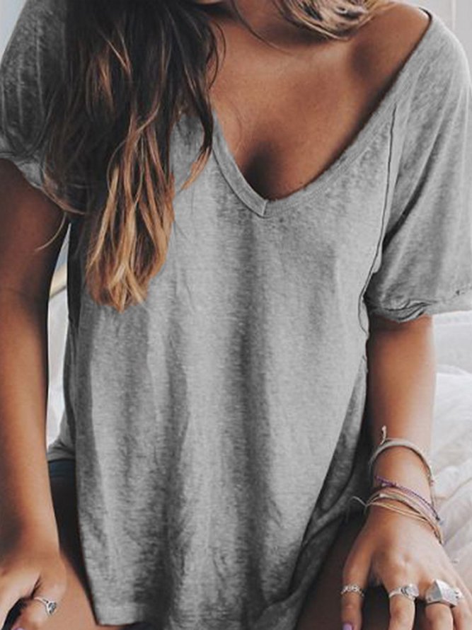 Damen Sommer V-Ausschnitt Weit T-Shirt Blusen&Shirts