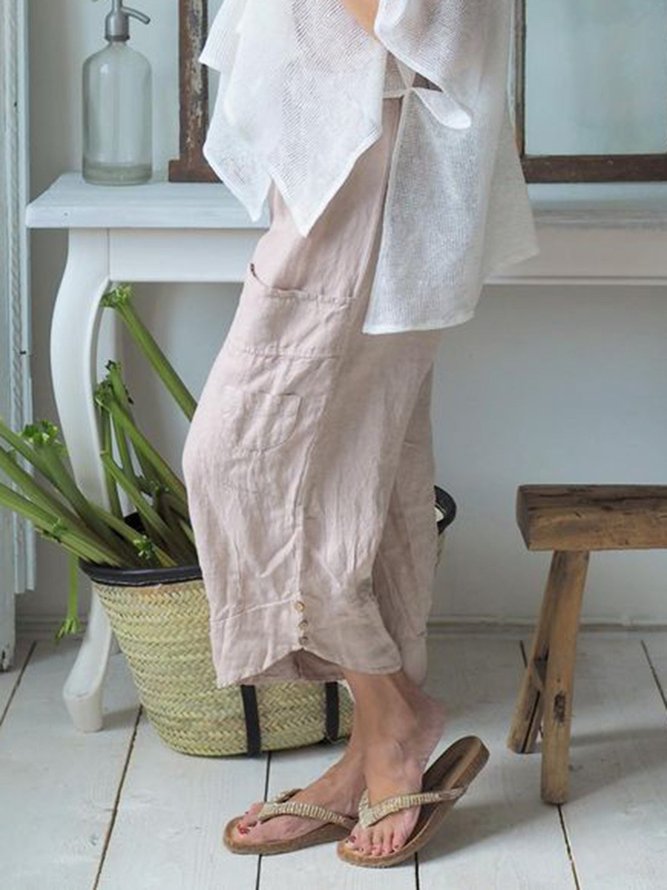Einfarbige Weite Hose mit Taschen