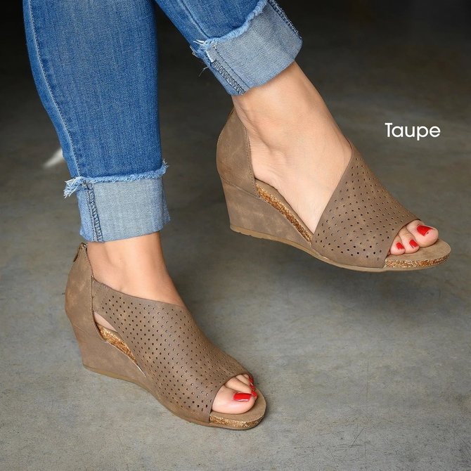 Cut-outs Slip On Wedges Sandals
