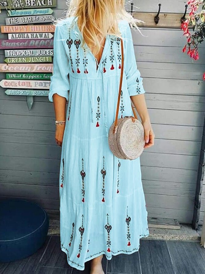 Geblümtes Maxikleid mit V-Ausschnitt