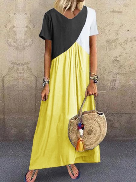 Lässiges Maxikleid mit Farbblock und Kurzarm