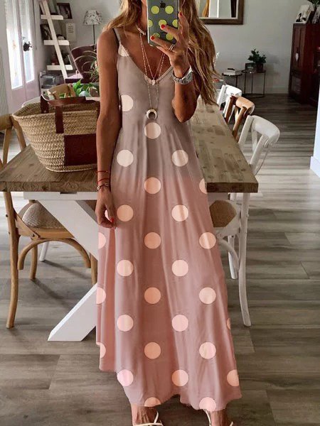 Polka Dots Ärmellos Baumwolle Strick Kleid