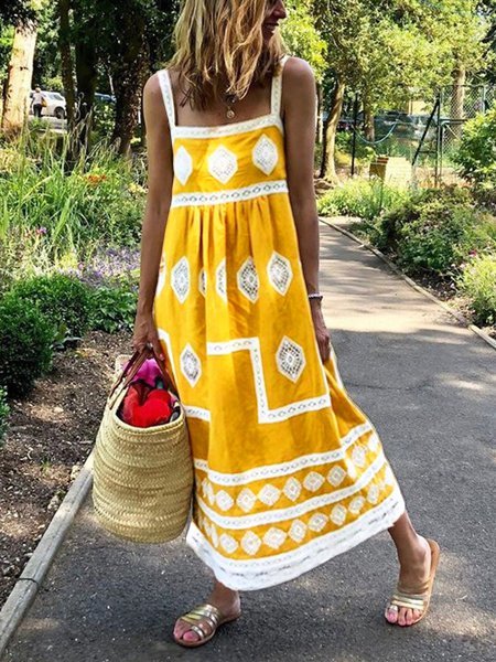 Bohemien Weit Lässig Große Größen Kleid