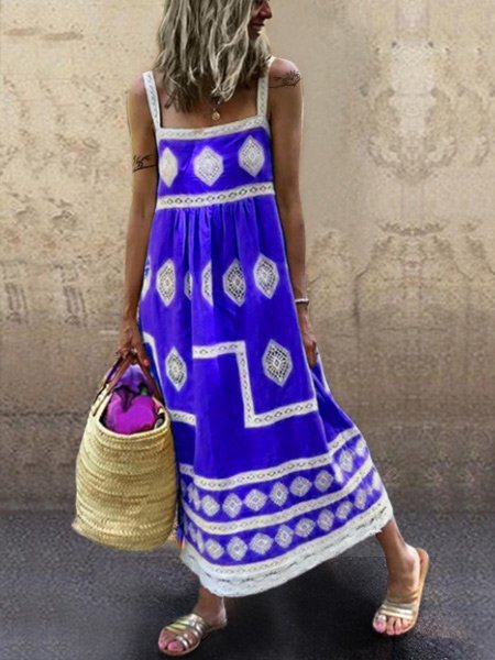 Bohemien Weit Lässig Große Größen Kleid