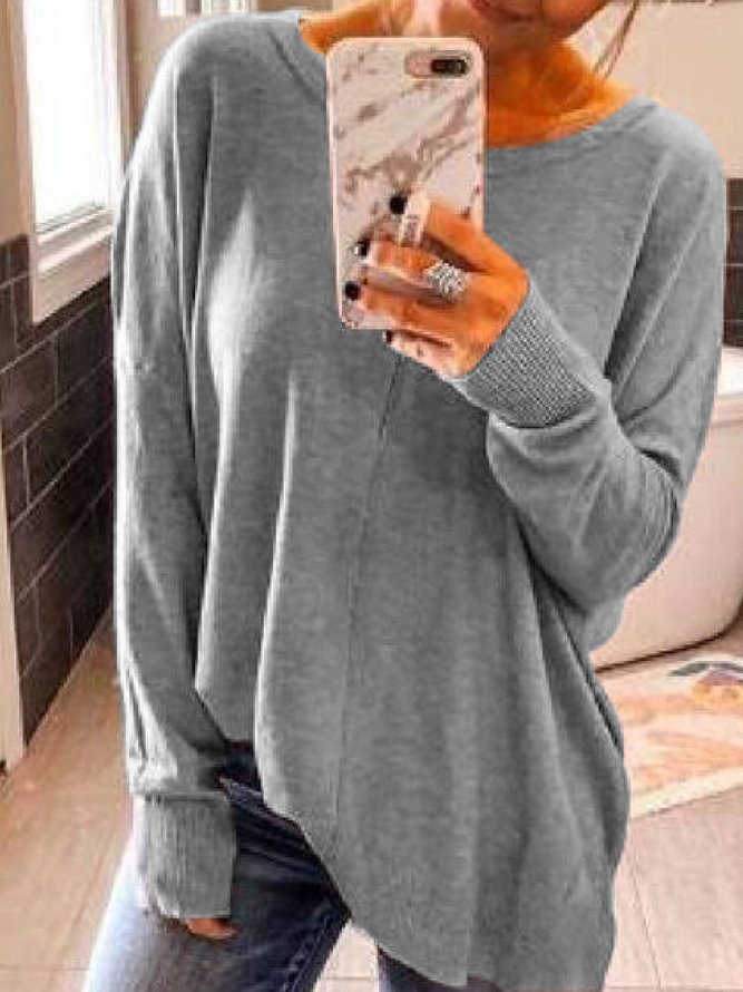 Rundhals Langarm Pullover aus Baumwollgemisch