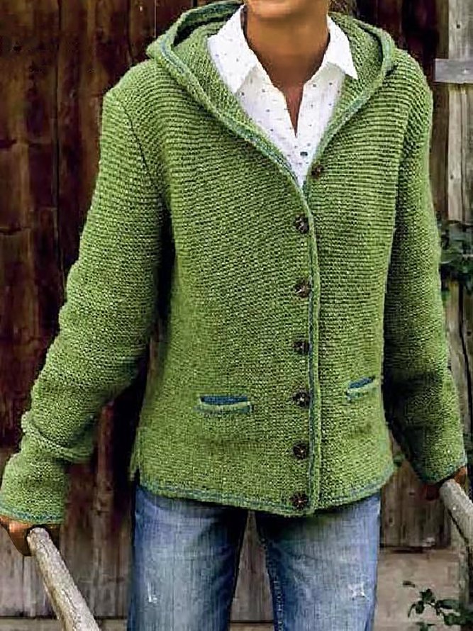 Mit Kapuze Geknöpft Warmer Strickjacke Pullover Pullover Mantel