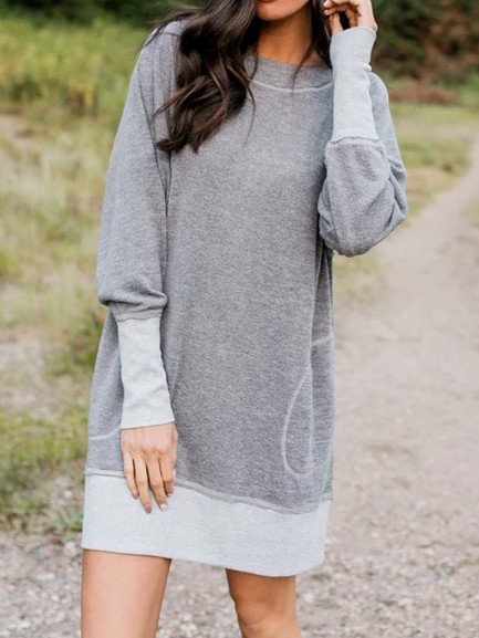Baumwollmischung Langarm Freizeitkleid