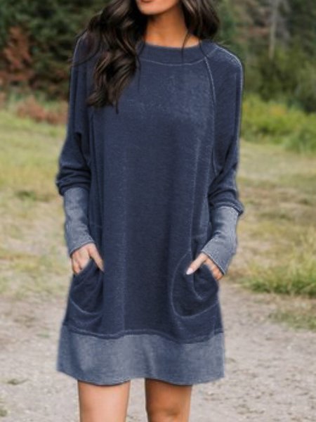 Baumwollmischung Langarm Freizeitkleid
