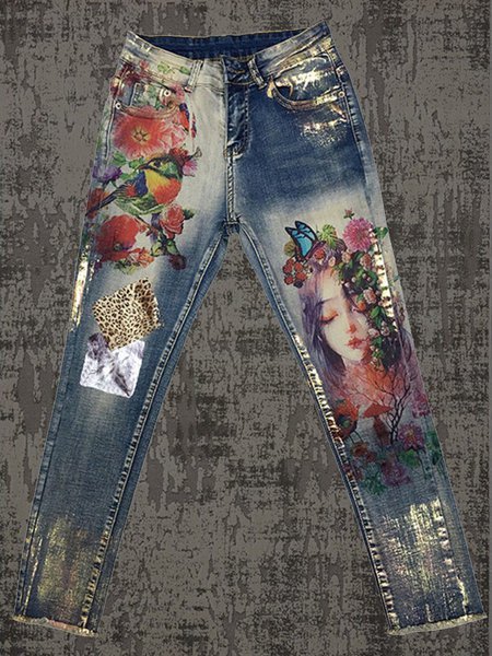 Schmale Jeans mit Abstrakt-Print