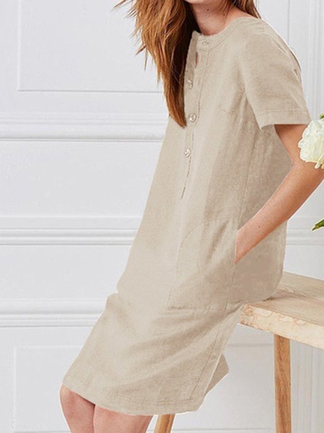 Damen Weberei Kleid Normal Alltag Taschen Minikleid