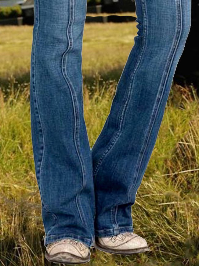 Normal Unifarben Lässig Paneeliert Jeans