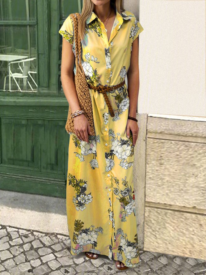 Hemdkragen Damenkleider Normal Täglich Baumwollmischung Kleider mit Blumenmuster