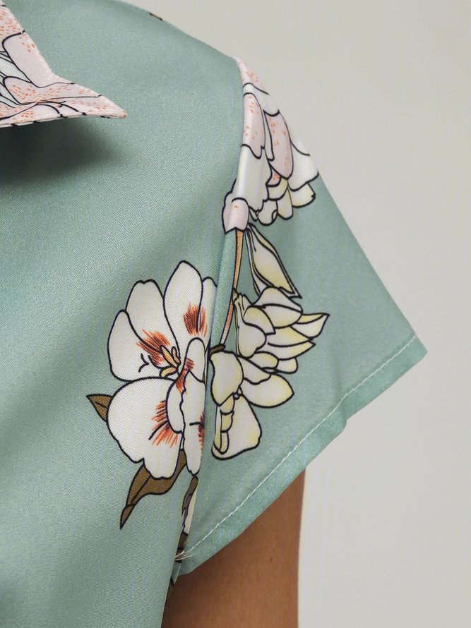 Hemdkragen Damenkleider Normal Täglich Baumwollmischung Kleider mit Blumenmuster