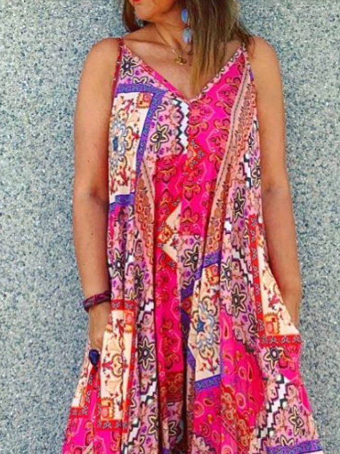 Print Geometrischer Jumpsuit mit V-Ausschnitt&Taschen