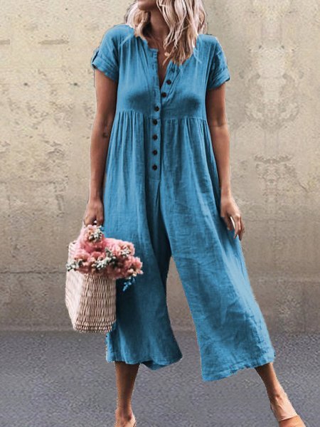 Einfarbiger Lässiger Jumpsuit mit Kurzarm