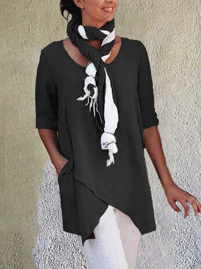 Halbarm Irregulär Große Größen Bluse Asymmetrisch Saum Shirts