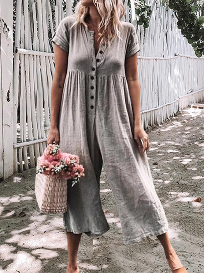 Einfarbiger Lässiger Jumpsuit mit Kurzarm