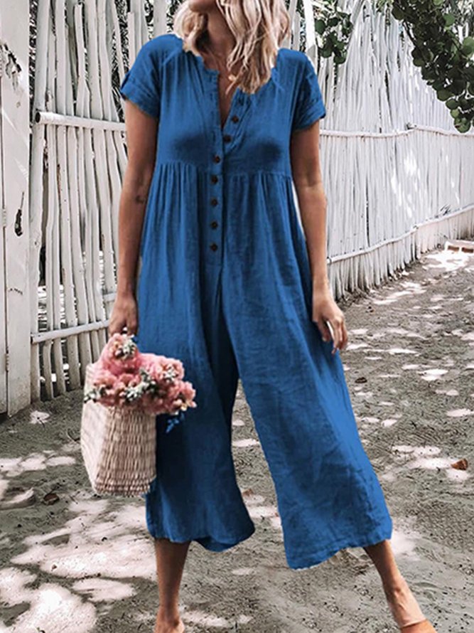 Einfarbiger Lässiger Jumpsuit mit Kurzarm
