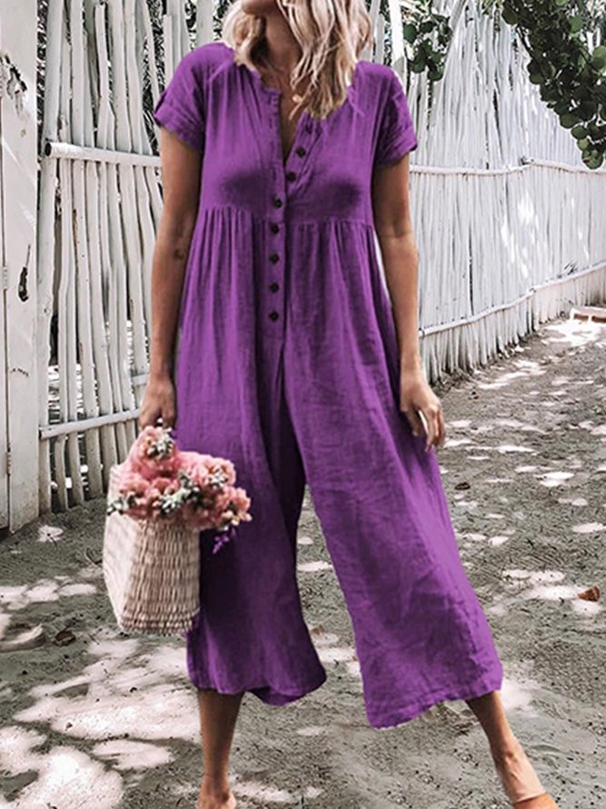 Einfarbiger Lässiger Jumpsuit mit Kurzarm