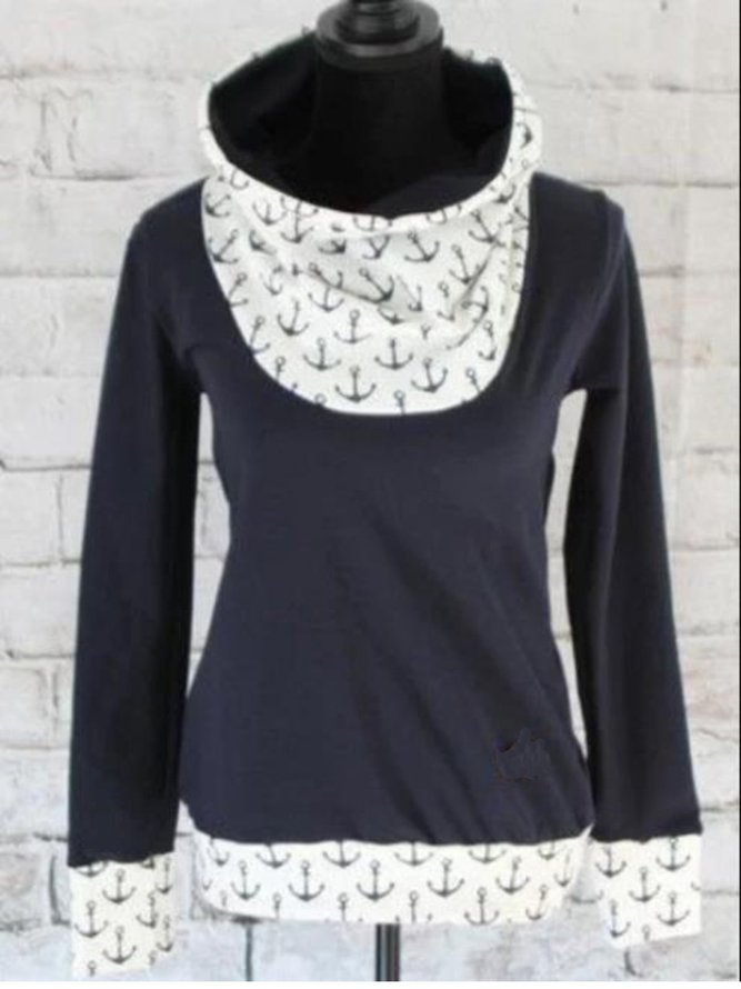Langarm Kapuze Patchwork Sweatshirt mit Taschen