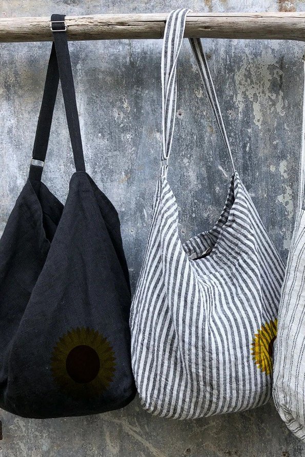 Leinen Tasche - Schwarz & Weiß Streifen