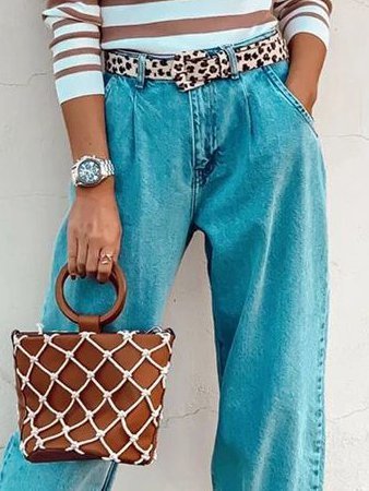 Blau Unifarben Denim Lässig Normal Jeans