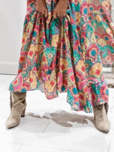 Farbe Langarm Ethnisch Weberei Kleid