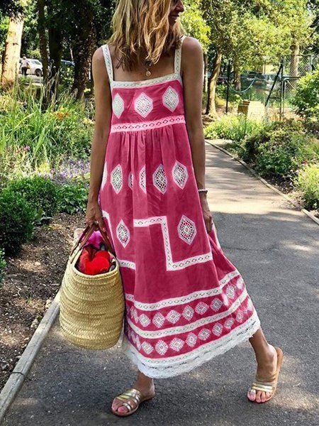 Bohemien Weit Lässig Große Größen Kleid