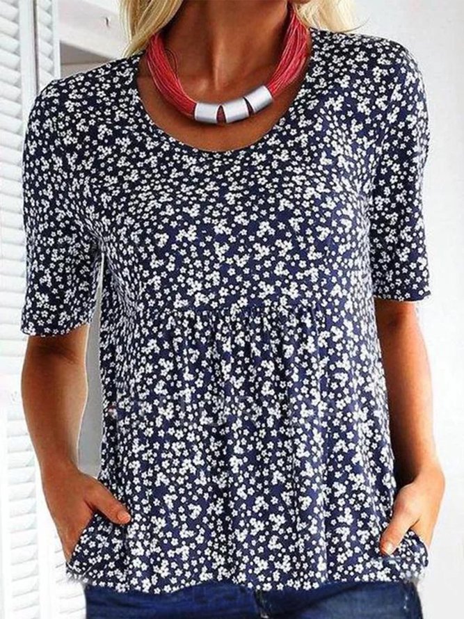 Lässig Kurzarm Geblümt Shirts & Blusen&Shirts