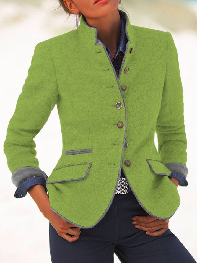 Retro Einfarbiger Blazer Große Größen Stehkragen Jacken