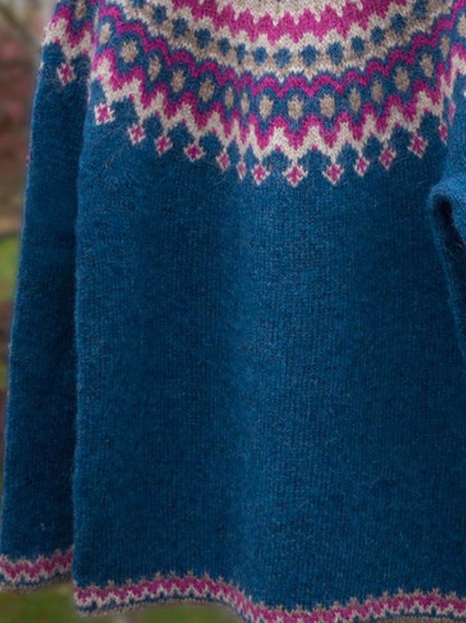 Farbblock Rundhals Langarm Pullover aus Baumwolle