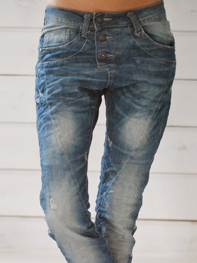 Blau Lässig Normal Taschen Denim Jeans