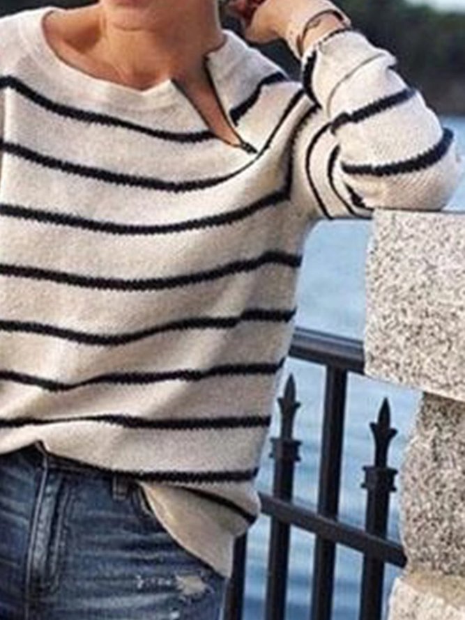 Weiße Streifen Reißverschluss Lässig Normal Pullover