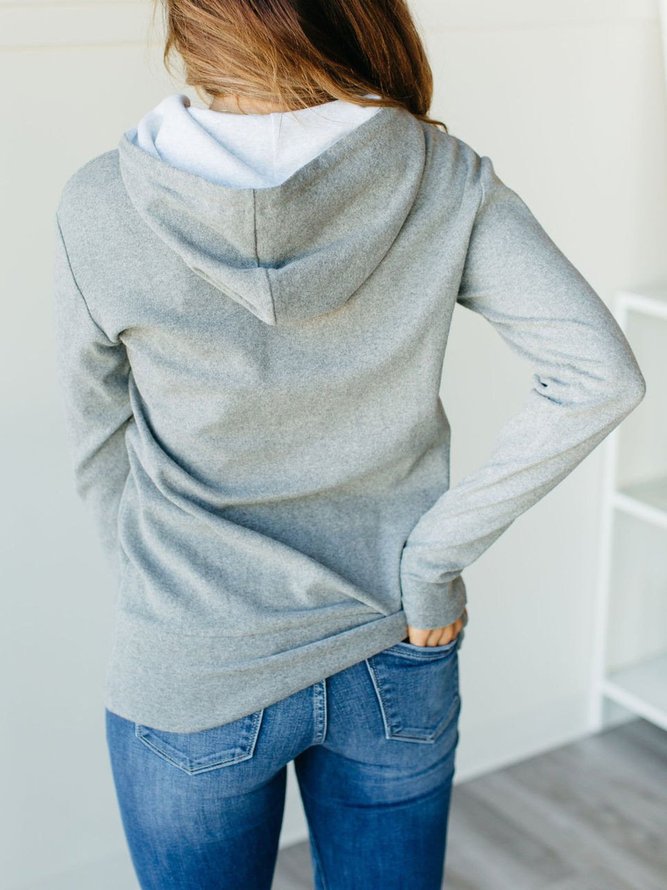 Grau Lässig Taschen Kapuze Baumwolle Sweatshirts