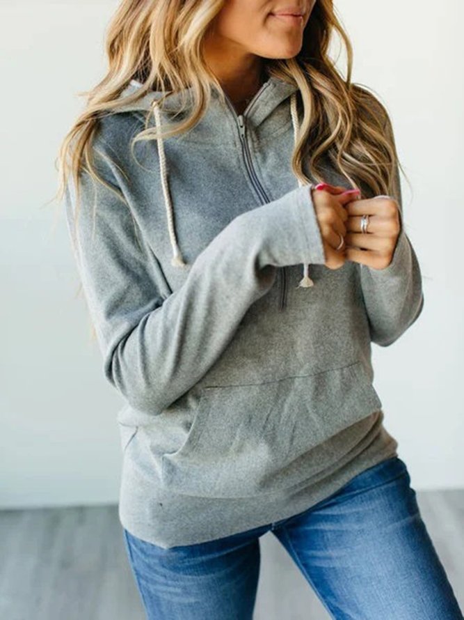Grau Lässig Taschen Kapuze Baumwolle Sweatshirts